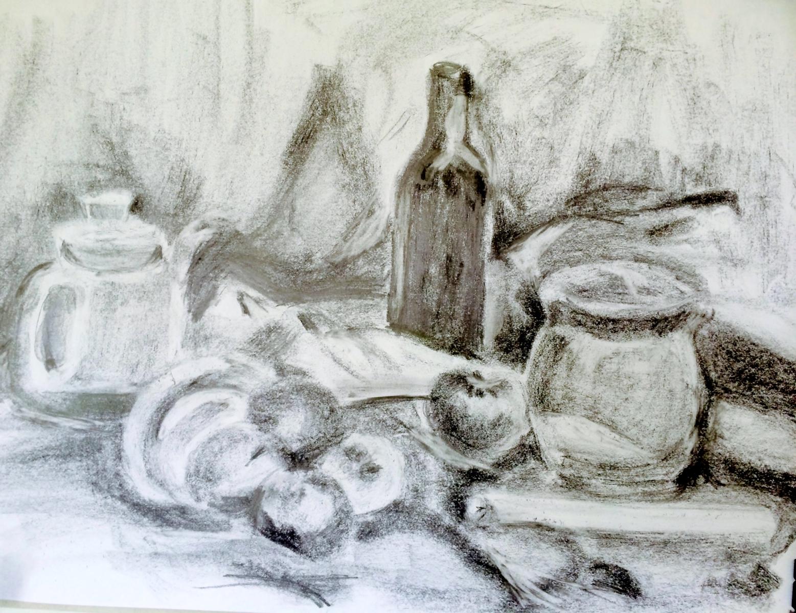 Dessin débutant - Diane -  Nature morte - Conté noir et blanc - 1h15m